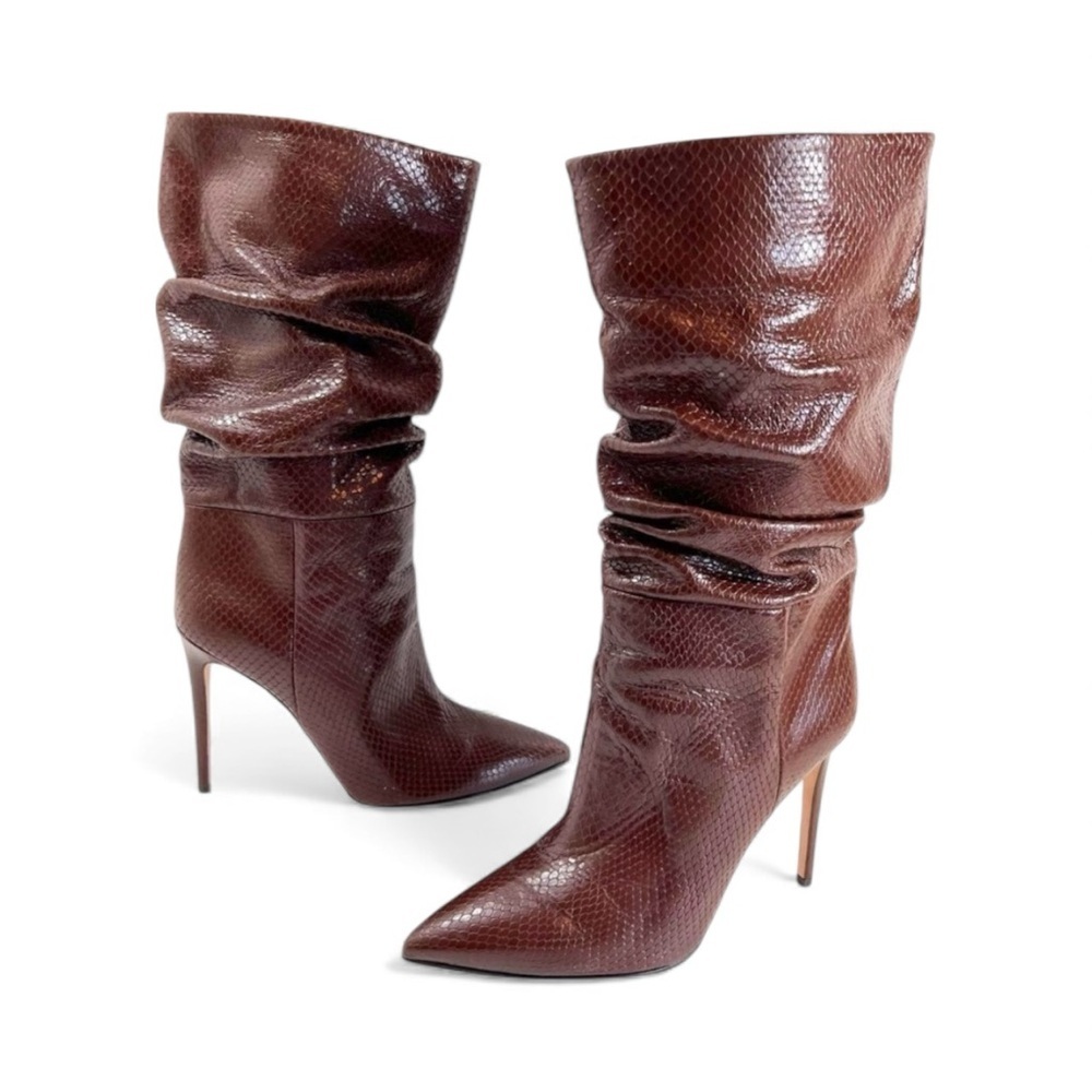 PARIS TEXAS Slouch Python-Embossed High Heel Boots in Cocoa Brown - Picture 3 of 16